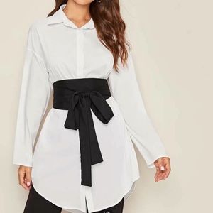 Drop shoulder self belted corset shirt